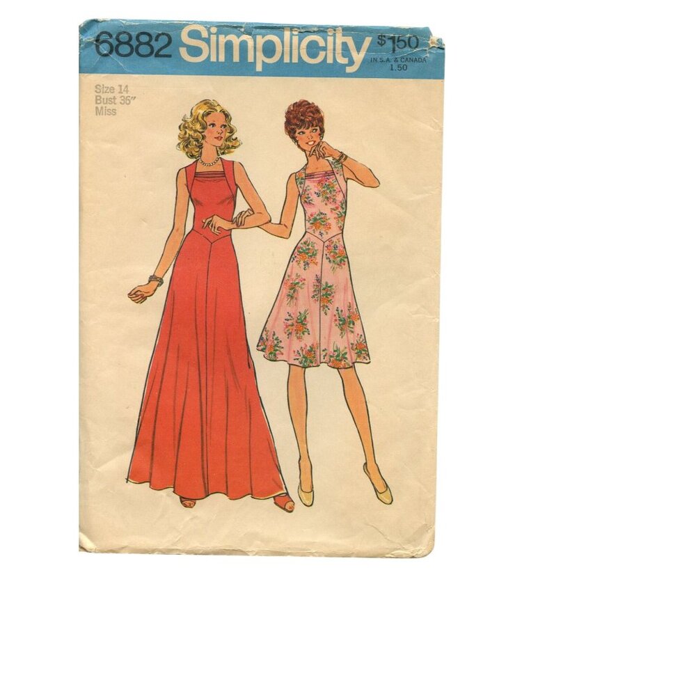 VTG Simplicity 6882 Misses Sewing Pattern Size 14 Bust 36" Long & Short Dress